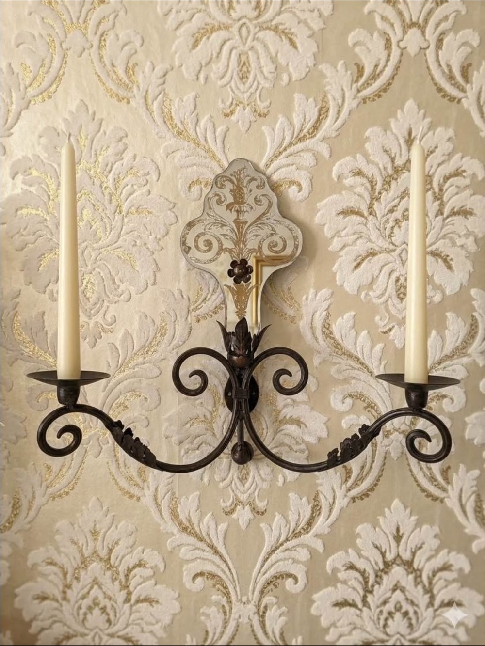 Vintage Mirrored Wall Sconce Candle Holder Ornate Hollywood Regency MCM Glam